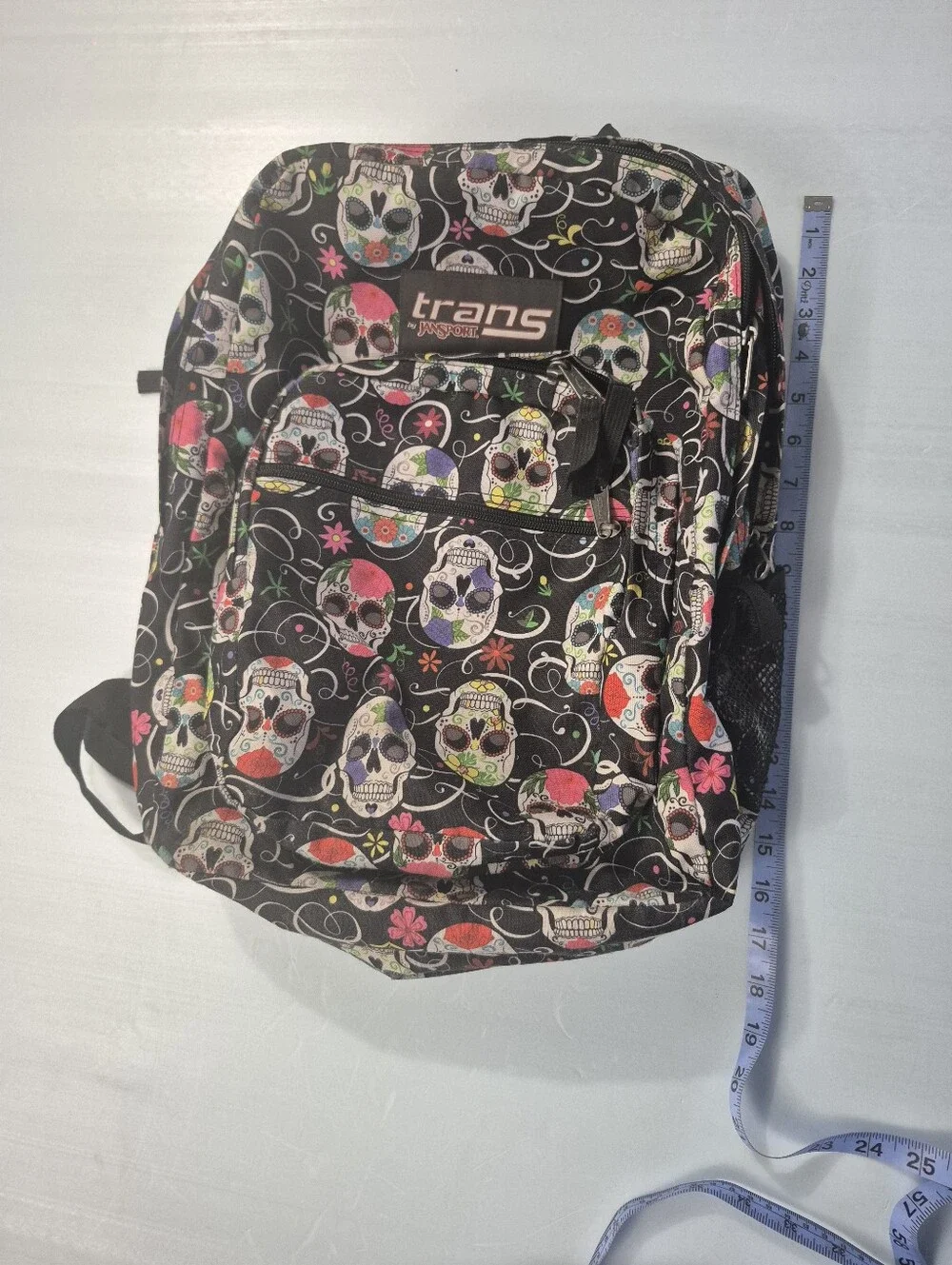 Jansport Black Backpack with Multicolor Sugar Skull Print